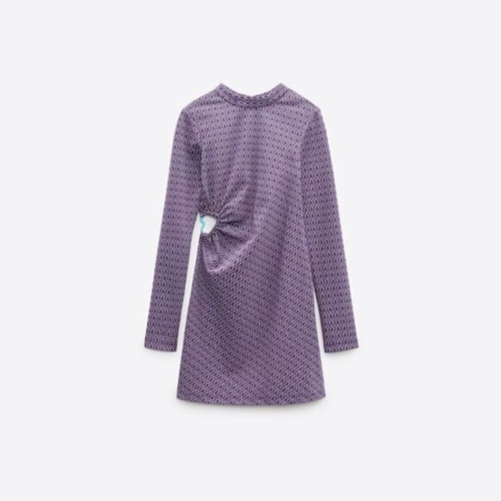 NWT Zara lilac jacquard print cut out back heart detail side short dress L